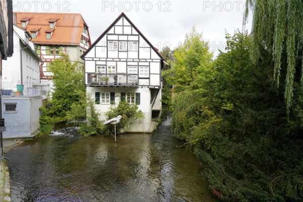 The picturesque fishermen's quarter in Ulm with its beautiful half-timbered houses on the Blau,