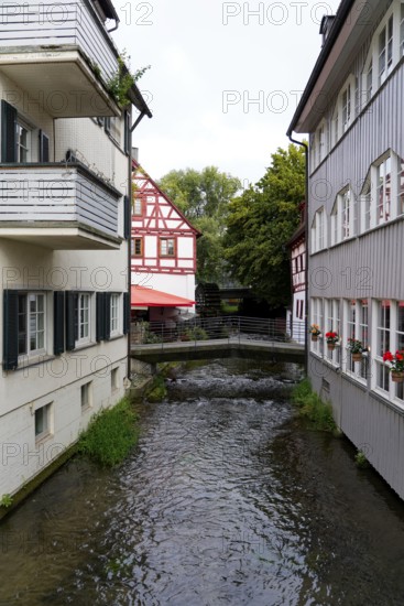 The picturesque fishermen's quarter in Ulm with its beautiful half-timbered houses on the Blau, a
