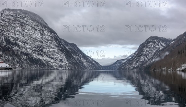 Scenery around a lake named Koenigssee located in the Berchtesgadener Land in Bavaria Germany at