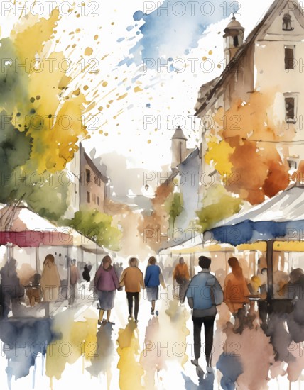AI generated lifestyle theme showing a urban street market scenery with lots of people in