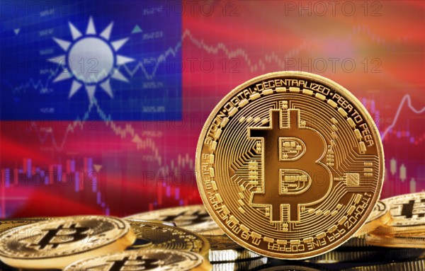Investors in cryptocurrency and Blockchain Technology in Taiwan, Concept. Bitcoin with Taiwan flag