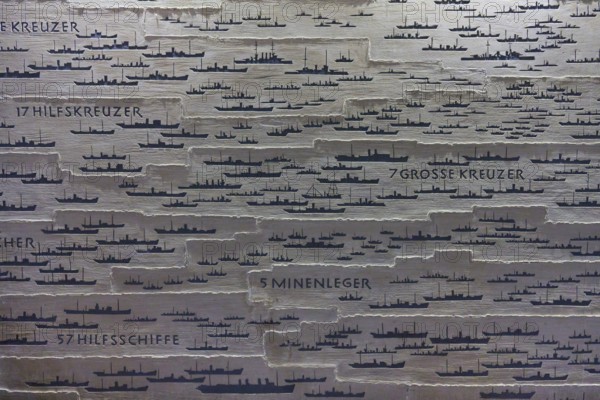 Relief with various types of ships and inscriptions, naval memorial, Laboe, Kiel Fjord,