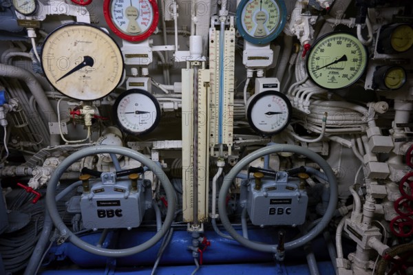 Complex measuring instrument system in a ship's engine room, submarine, Technical Museum U 995,