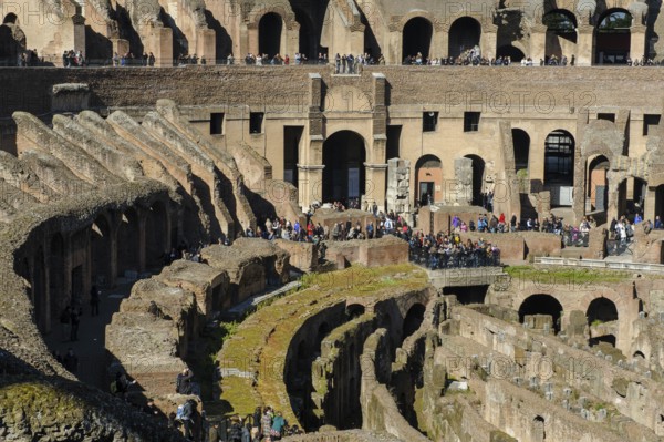 View of hypogeum from the time of Emperor Domitian exposed at the bottom front, in the centre of