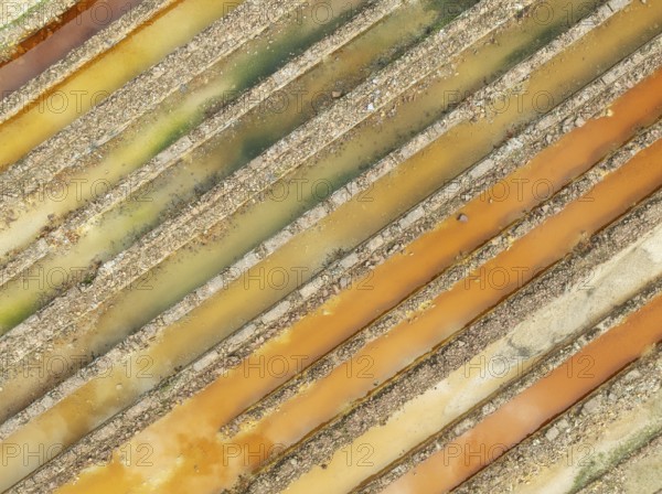 Abandoned saline ponds in the mineral-rich area of the Rio Tinto mines, hence the different colours