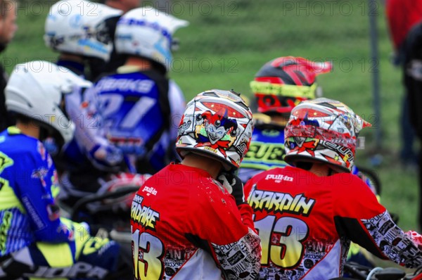 Motocross, Rudersberg, Baden-Württemberg, Germany, Europe, Motorcyclists in colourful clothing and