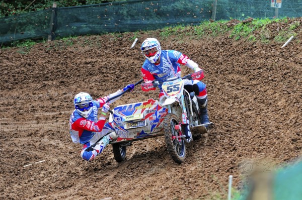 Motocross, Rudersberg, Baden-Württemberg, Germany, Europe, Exciting moment in a bend during a