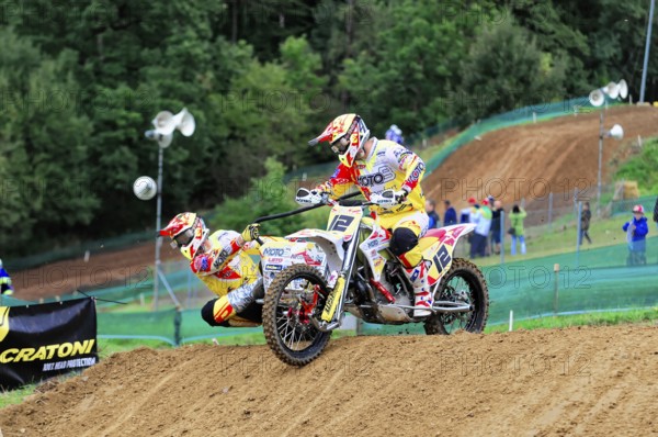 Motocross, Rudersberg, Baden-Württemberg, Germany, Europe, Motorbike with two riders in full speed