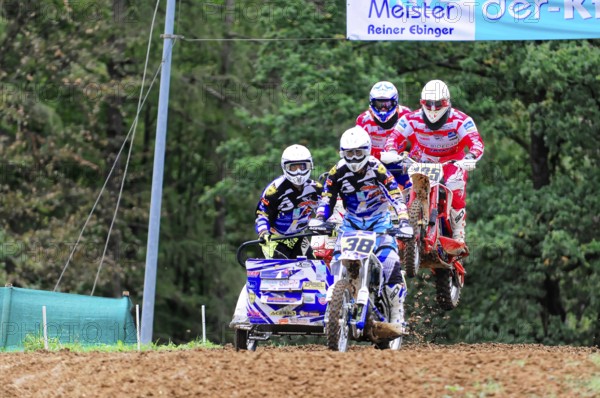 Motocross, Rudersberg, Baden-Württemberg, Germany, Europe, Two motorcyclists in full action as they
