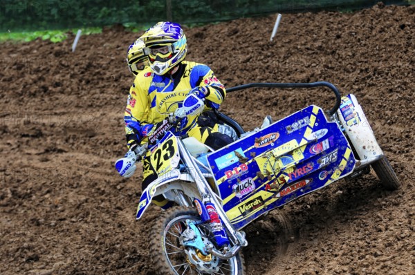 Motocross, Rudersberg, Baden-Württemberg, Germany, Europe, pair of riders in a sidecar motocross