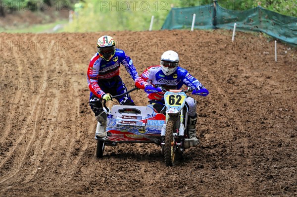 Motocross, Rudersberg, Baden-Württemberg, Germany, Europe, Two riders in a sidecar motocross race