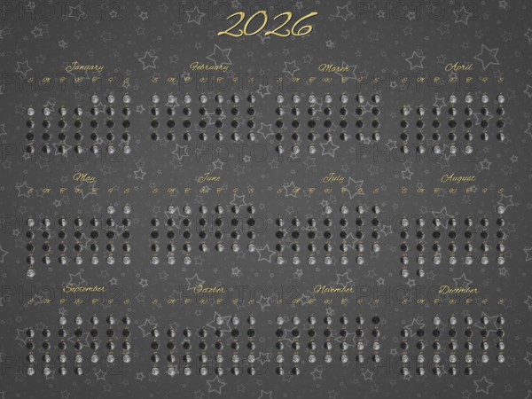 Lunar Phases Calendar, Full Year 2026 Daily Moon Phases
