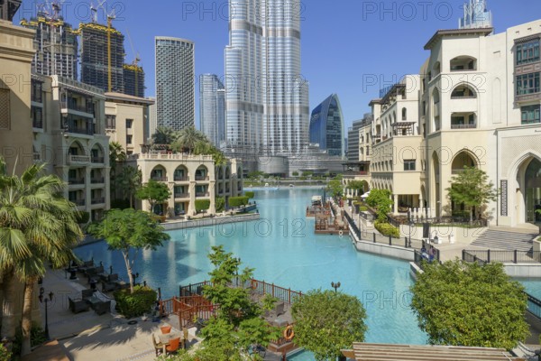 Scenery with Burj Khalifa building around the Burj Khalifa park in Dubai, the most populous city in