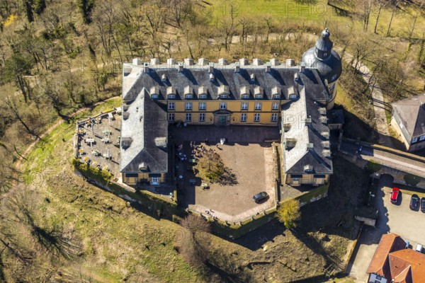 Aerial view, Altwildungen with Friedrichstein Castle in Bad Wildungen in Hesse. Bad Wildungen, spa