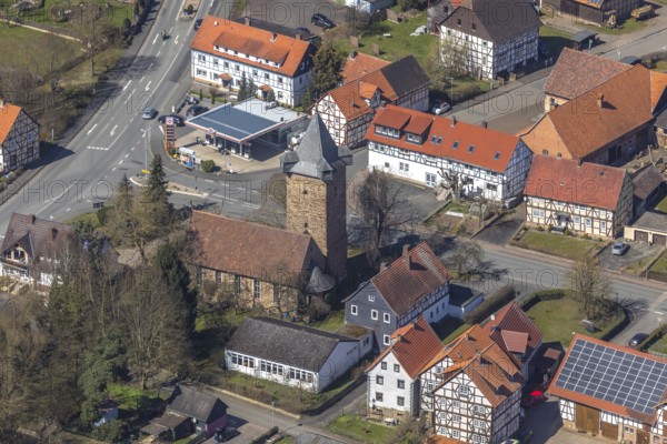 Aerial view, Protestant church Affoldern in Edertal, Bruchstein church, district
