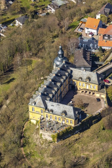 Aerial view, Altwildungen with Friedrichstein Castle in Bad Wildungen in Hesse. Bad Wildungen, spa