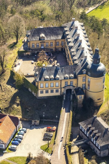 Aerial view, Altwildungen with Friedrichstein Castle in Bad Wildungen in Hesse. Bad Wildungen, spa