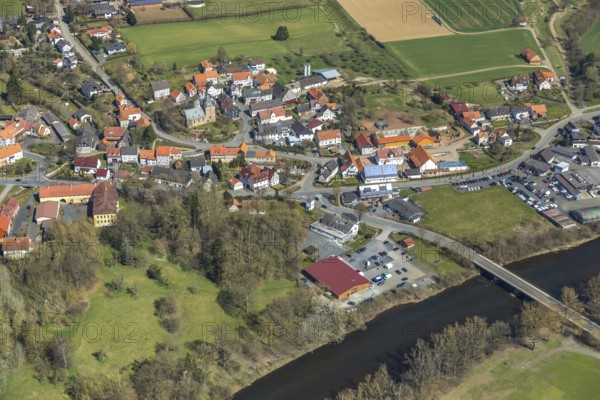 Aerial view, Bergheim with Eder river in Edertal, district Waldeck-Frankenberg in North Hesse,