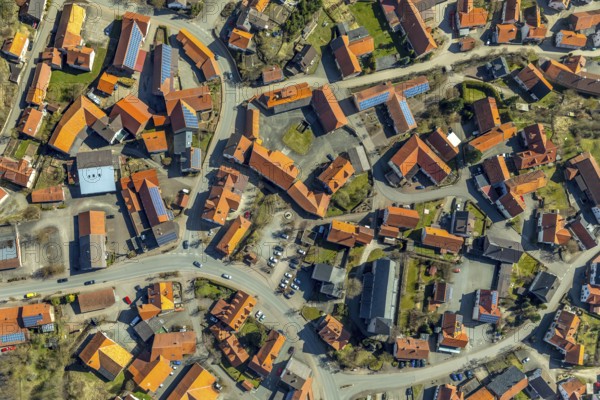 Aerial view, Adorf in Diemelsee in Hesse, town centre with courtyard domain, Romanesque basilica St