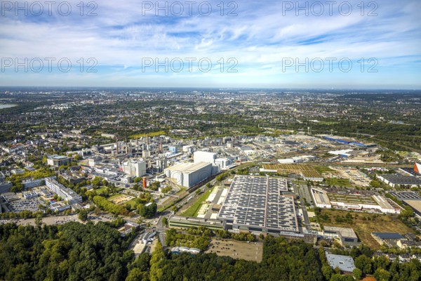 Aerial view, Henkel chemical plant area, commercial area, The Tube logistics park and business park