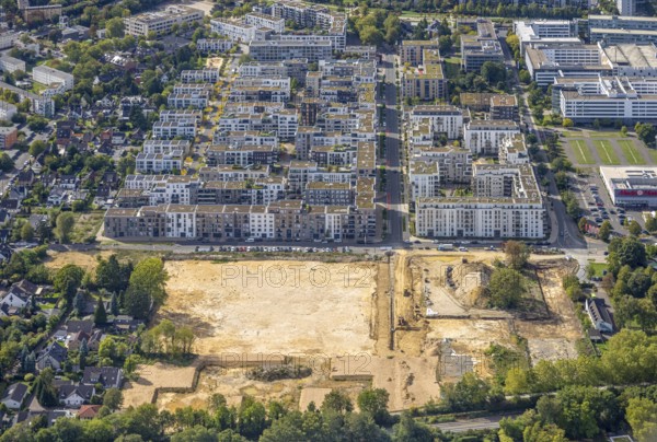 Aerial view, construction site and new building, residential area Grafental, Hohenzollernallee,