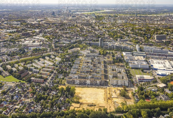 Aerial view, construction site and new residential quarter Grafental, Hohenzollernallee, behind it
