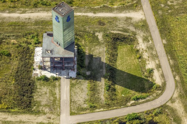 Aerial view, glassmaker's quarter, old building and historical sight of a former colliery with
