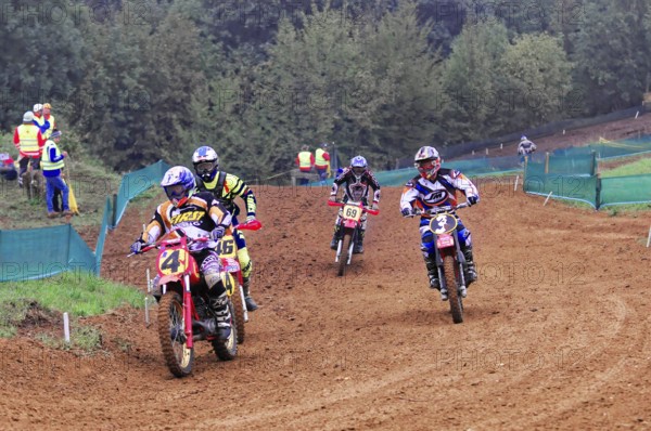 Motocross, Rudersberg, Baden-Württemberg, Germany, Europe, Group of motocross riders at a race in