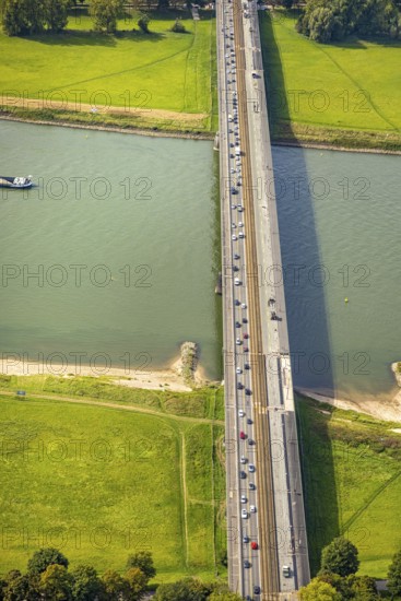 Aerial view, construction site and one-way trafficable Josef-Kardinal-Frings-Bridge over the river
