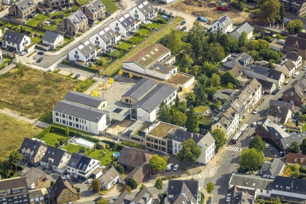 Aerial view, community primary school GGS Steinkaul, single-family house, housing estate Alte
