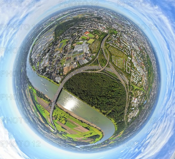 Aerial view, Fleher forest and motorway junction Düsseldorf-Bilk of the motorway A46, Fleher bridge