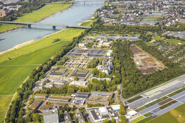 Aerial view, sewage treatment plant Düsseldorf-Süd, KDM GmbH composting plant Düsseldorf-Hamm,