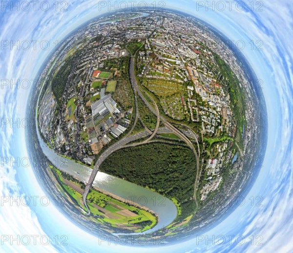 Aerial view, Fleher forest and motorway junction Düsseldorf-Bilk of the motorway A46, Fleher bridge