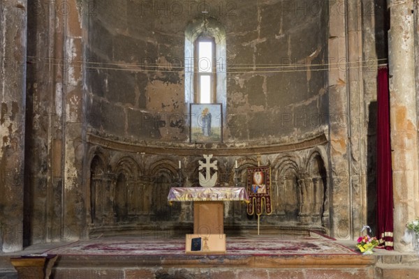 Interior view of a church with altar, windows and religious decoration, Marmashen Monastery,