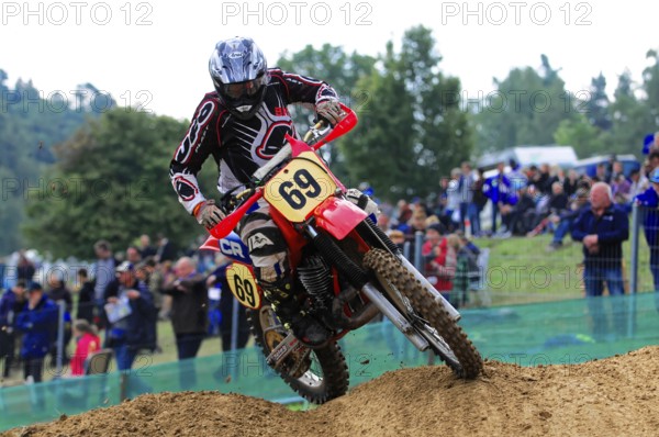 Motocross, Rudersberg, Baden-Württemberg, Germany, Europe, A motocross rider navigates a sandy bend