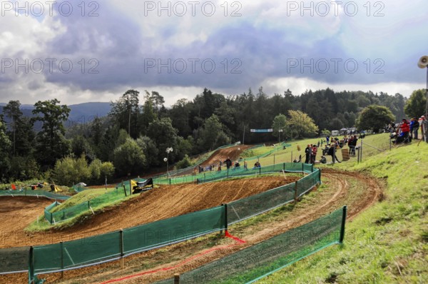 Motocross, Rudersberg, Baden-Württemberg, Germany, Europe, A winding race track in hilly terrain