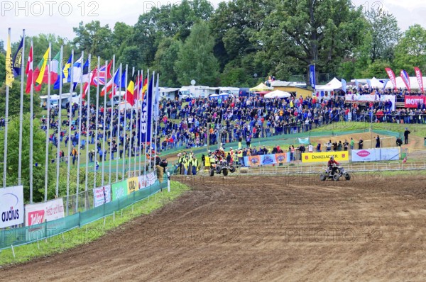 Motocross, Rudersberg, Baden-Württemberg, Germany, Europe, A race track with numerous spectators