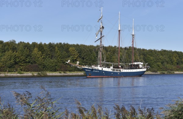 Tall ship, sailing ship ATLANTIS sailing through the Kiel Canal, Kiel Canal, Kiel Canal,