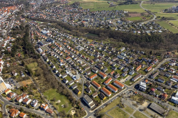 Aerial view, district and residential area at Stresemannstraße, in Bad Wildungen in Hesse. Bad