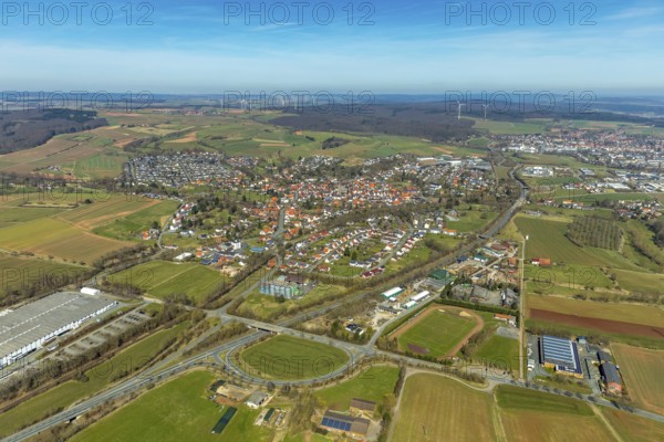 Aerial view, district Mengerinhausen in Bad Arolsen, district Waldeck-Frankenberg, Hesse, Germany,