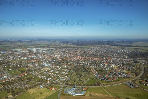 Aerial view, view of Korbach over the Südring in Korbach. District town Korbach, district