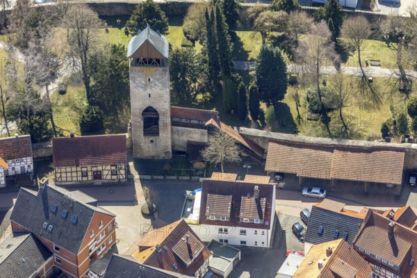 Aerial view, Tylenturm in Korbach. District town Korbach, district Waldeck-Frankenberg in Hesse,