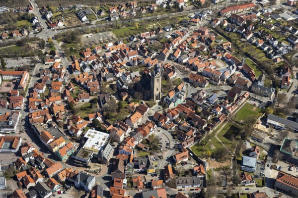 Aerial view, Historic old town of Korbach with Kilianskirche in Korbach. District town Korbach,