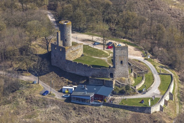 Aerial view, Kugelsburg, Cafe & Restaurant Zur Kugelsburg, in Volkmarsen, Landkreis