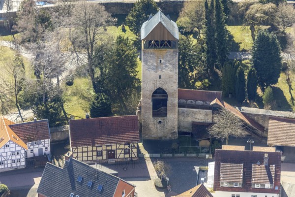 Aerial view, Tylenturm in Korbach. District town Korbach, district Waldeck-Frankenberg in Hesse,