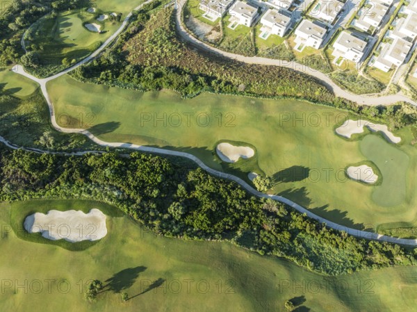 Partial view of the La Hacienda Links Golf Resort and the Fairmont La Hacienda hotel. Aerial view.