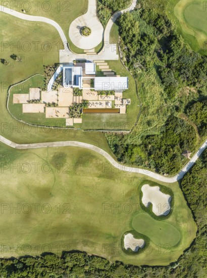 Partial view of the La Hacienda Links Golf Resort. Aerial view. Drone shot. Cádiz province,