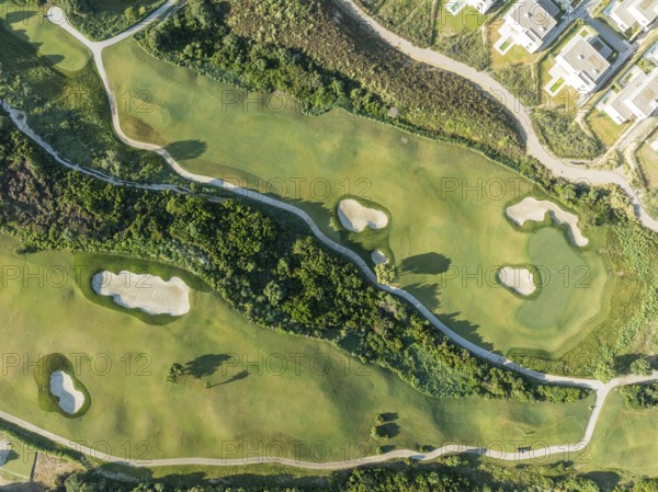 Partial view of the La Hacienda Links Golf Resort and the Fairmont La Hacienda hotel. Aerial view.