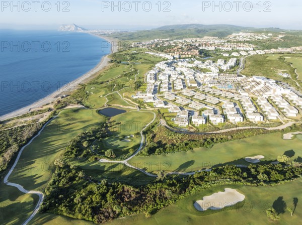 The La Hacienda Links Golf Resort at the Mediterranean Sea with the Rock of Gibraltar (British) in