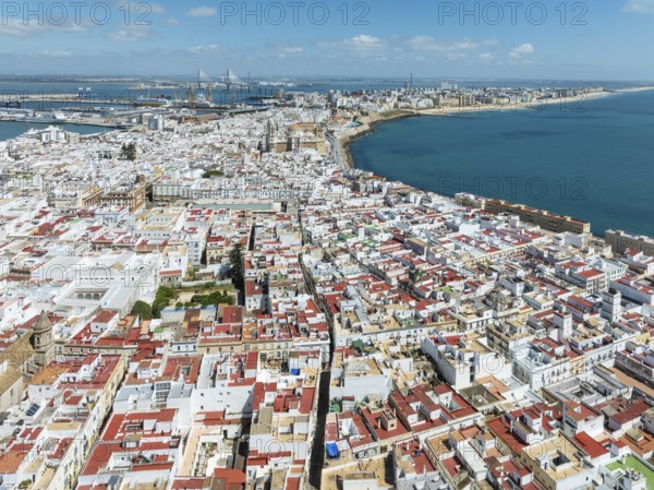 The town of Cádiz with the old quarter in the foreground. Aerial view. Drone shot. Cádiz province,